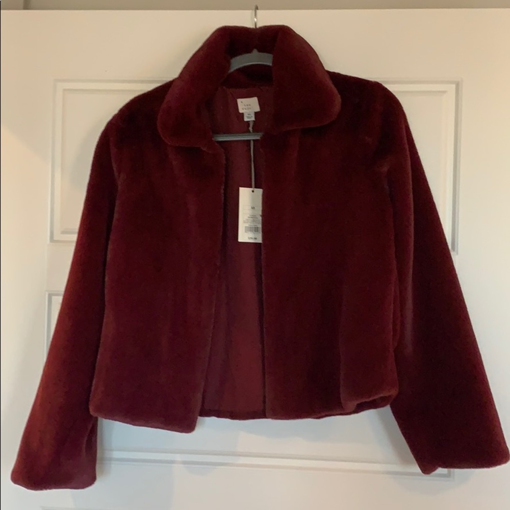 Faux Fur Jacket - Maroon, XS